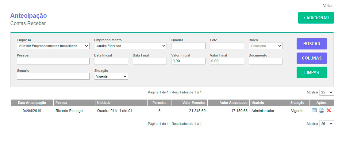 Tela: Antecipações Tela: Antecipações