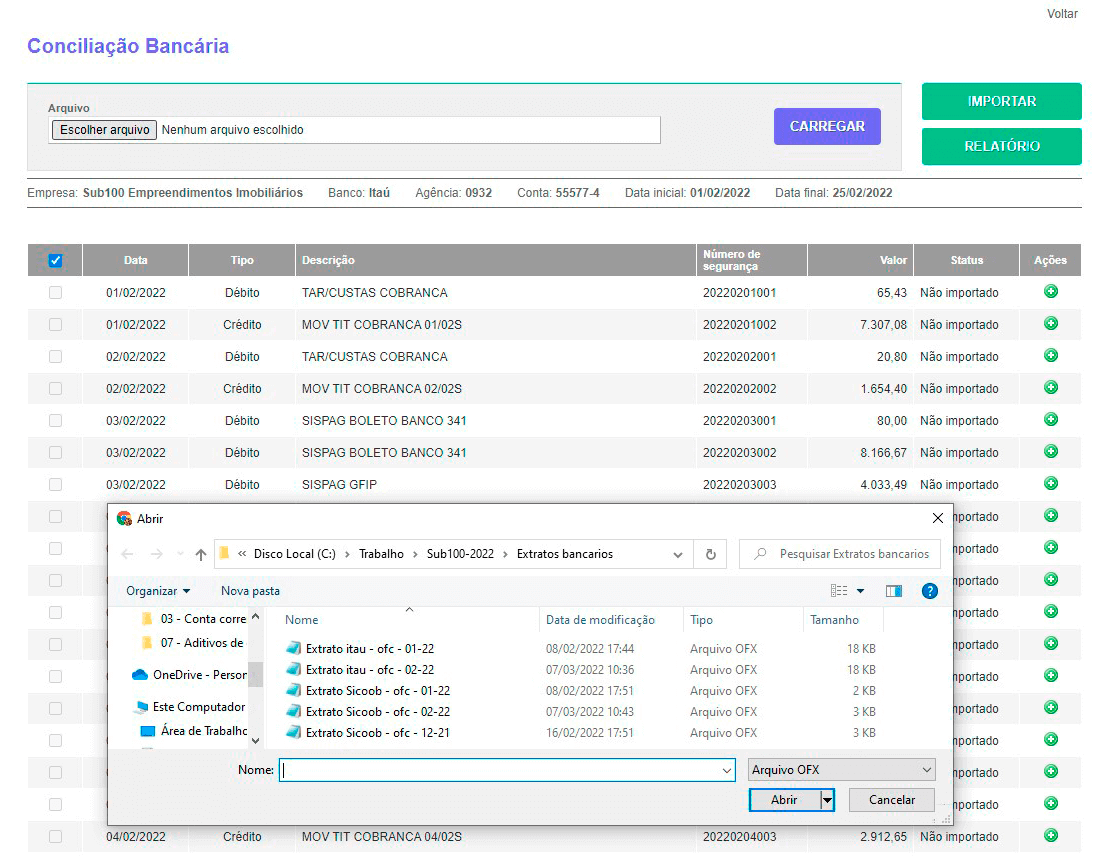 Tela: Conciliações Bancárias Tela: Conciliações Bancárias
