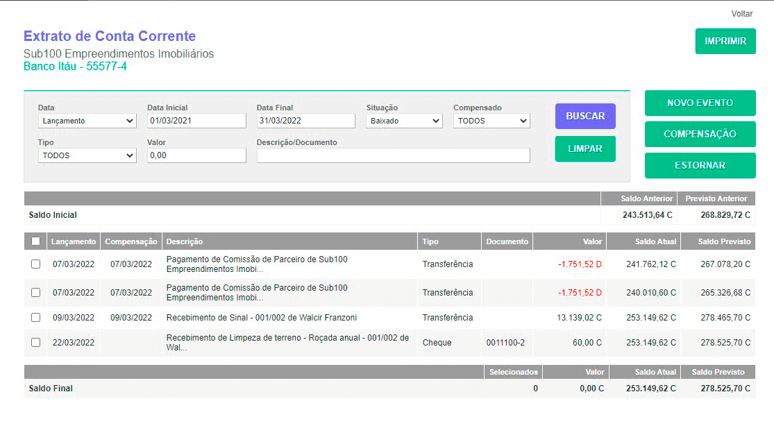 Tela: Conta Corrente Tela: Conta Corrente