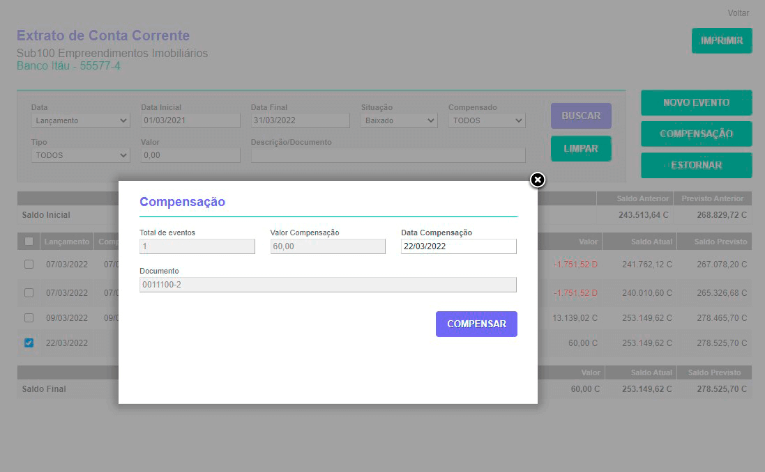 Tela: Conta Corrente Tela: Conta Corrente