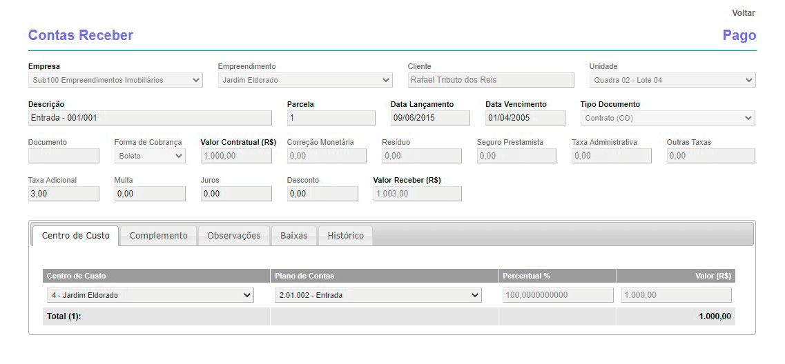Tela: Contas a Receber Tela: Contas a Receber