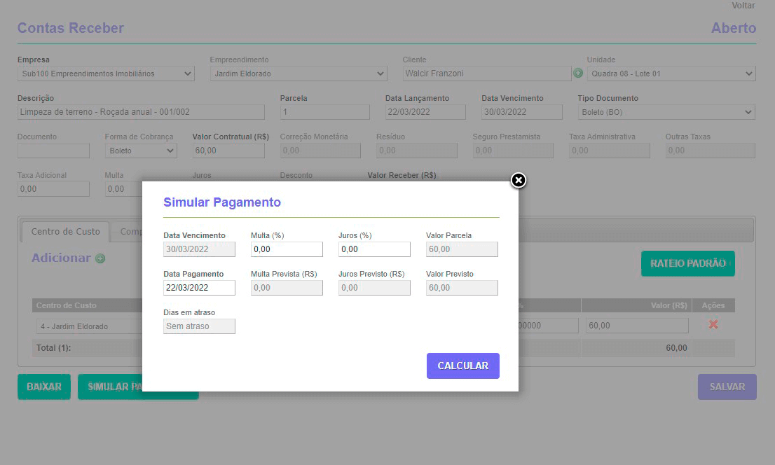Tela: Contas a Receber Tela: Contas a Receber
