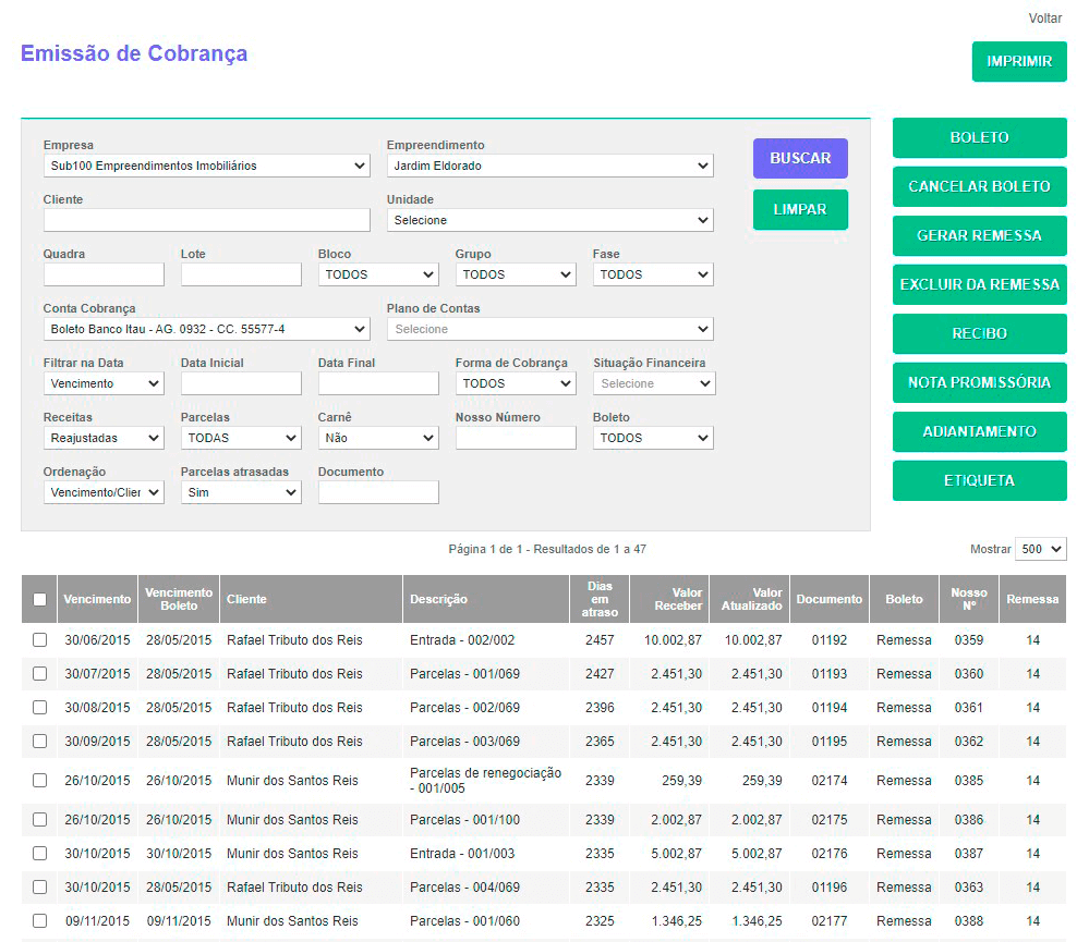 Tela: Emissão de Recebíveis Tela: Emissão de Recebíveis