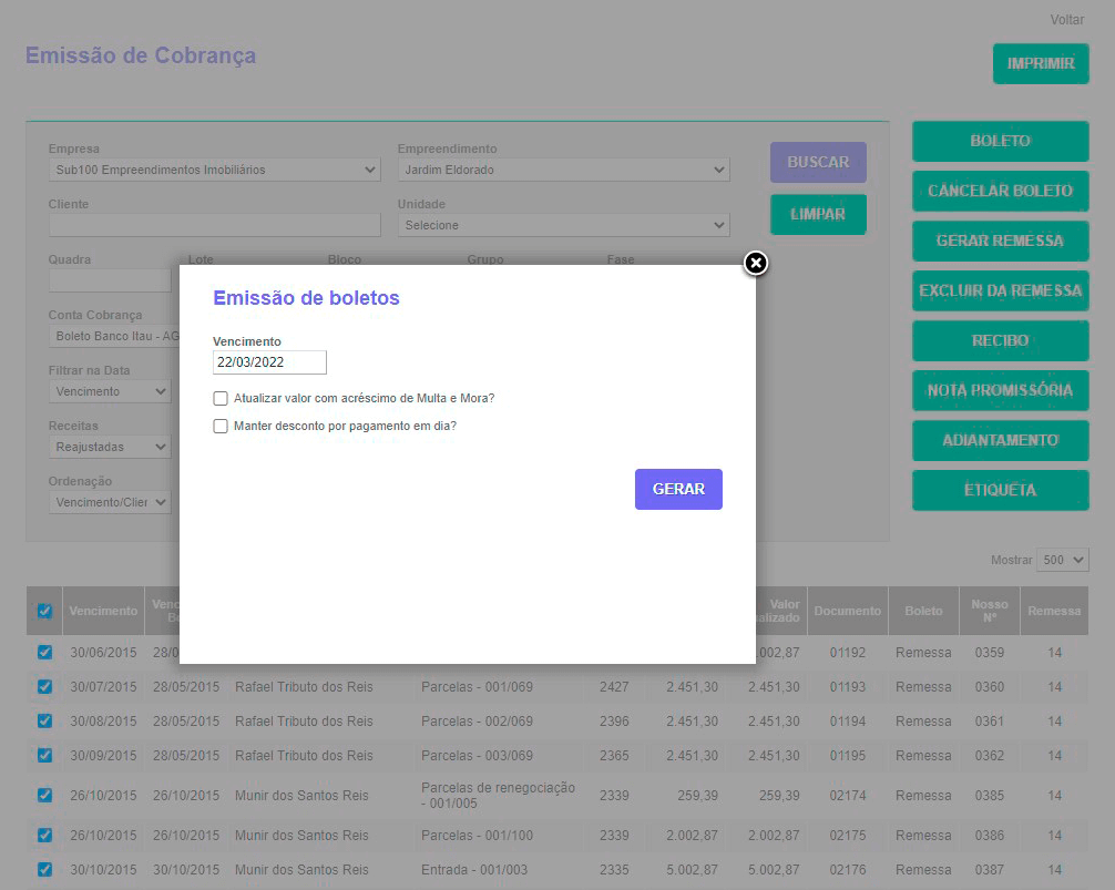 Tela: Emissão de Recebíveis Tela: Emissão de Recebíveis