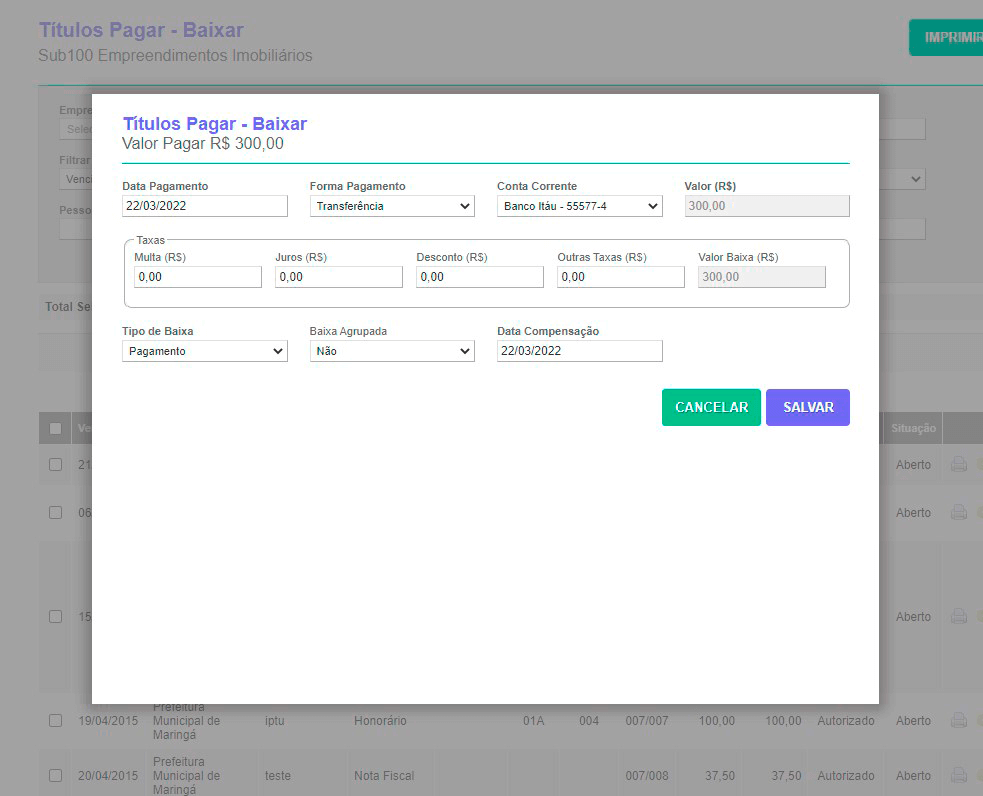 Tela: Títulos a Pagar Tela: Títulos a Pagar