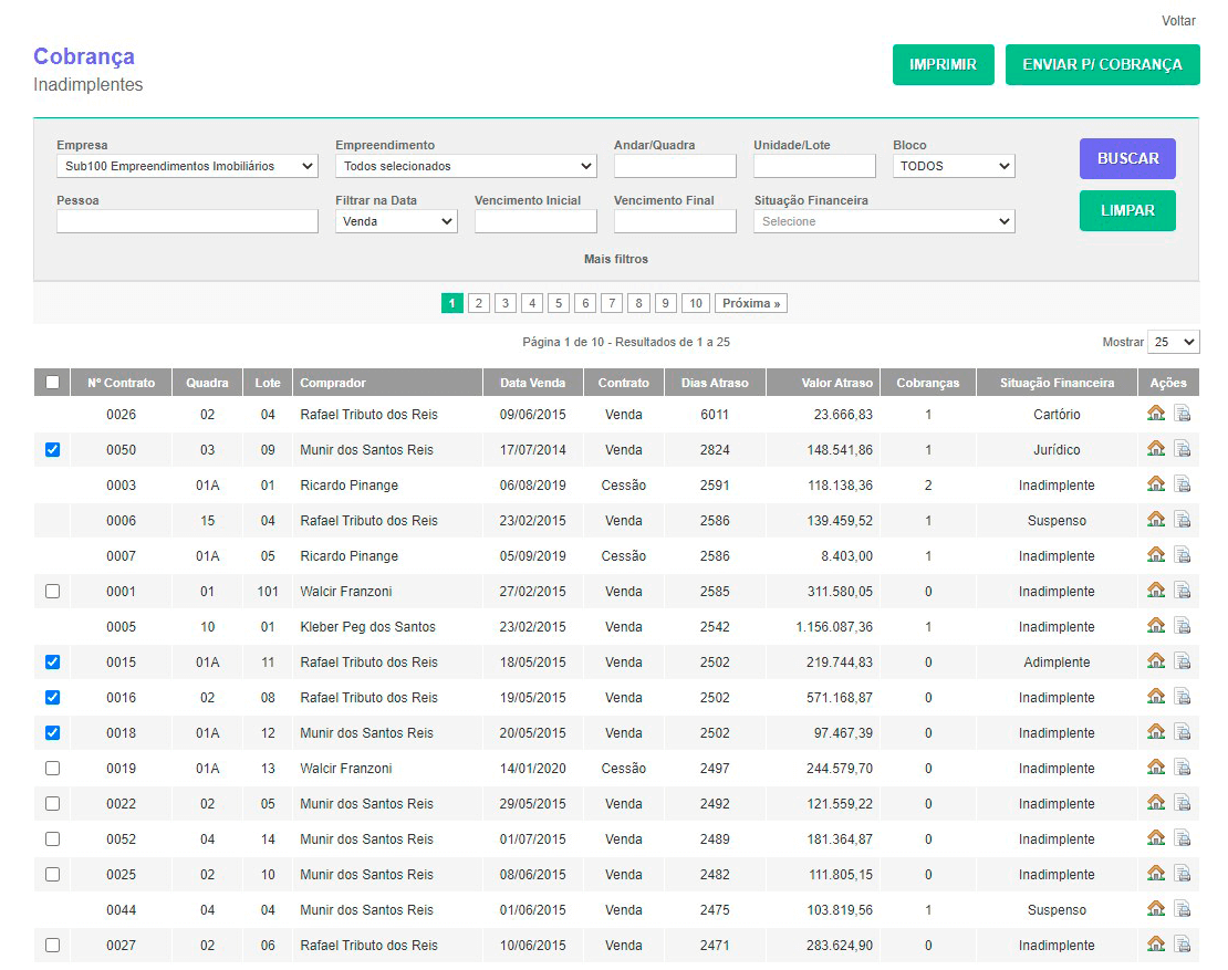 Tela: Controle de cobrança Tela: Controle de cobrança