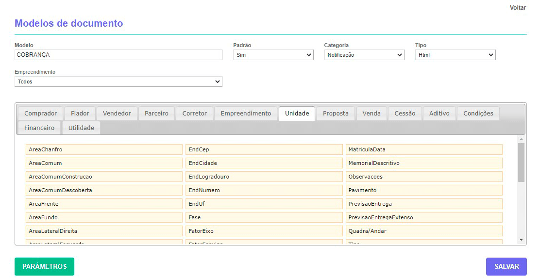 Tela: Notificações de cobrança Tela: Notificações de cobrança