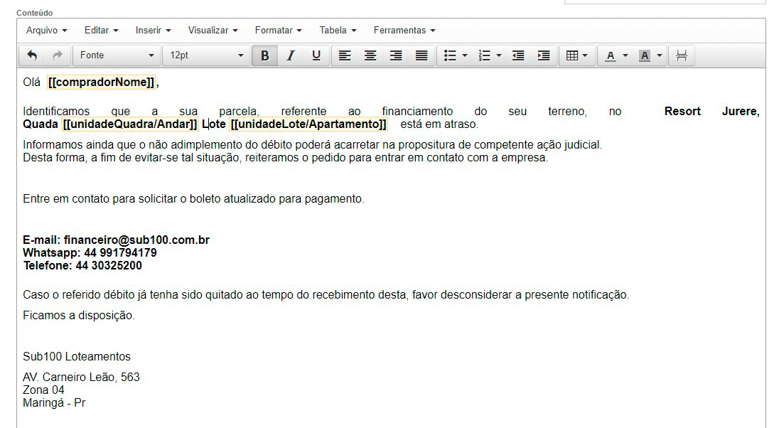 Tela: Notificações de cobrança Tela: Notificações de cobrança