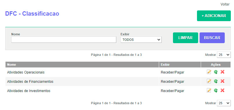 Tela: Estruturação DFC Tela: Estruturação DFC
