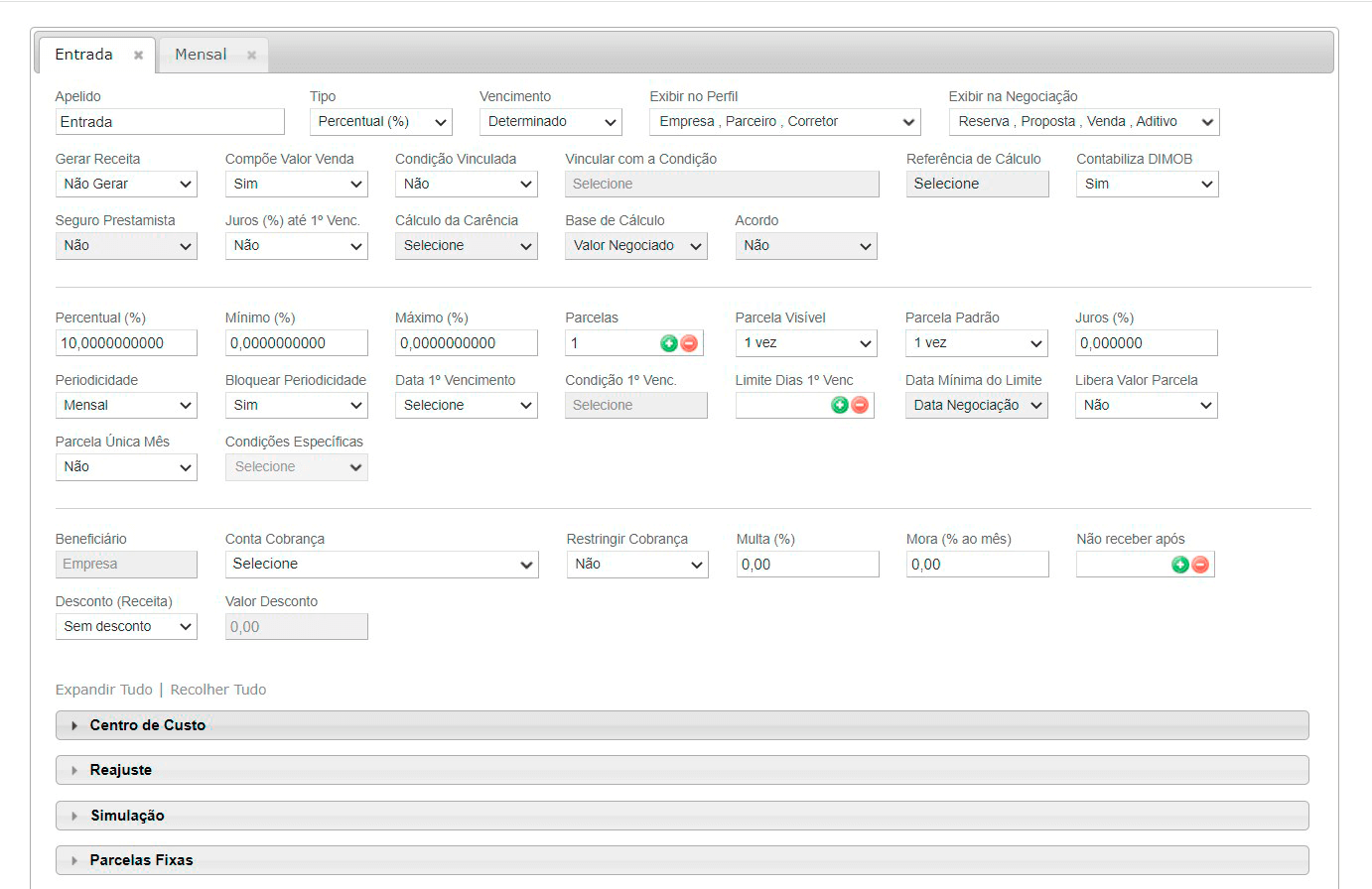 Tela: Tabela de preço Tela: Tabela de preço